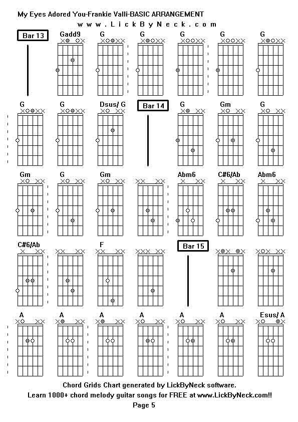 Chord Grids Chart of chord melody fingerstyle guitar song-My Eyes Adored You-Frankie Valli-BASIC ARRANGEMENT,generated by LickByNeck software.